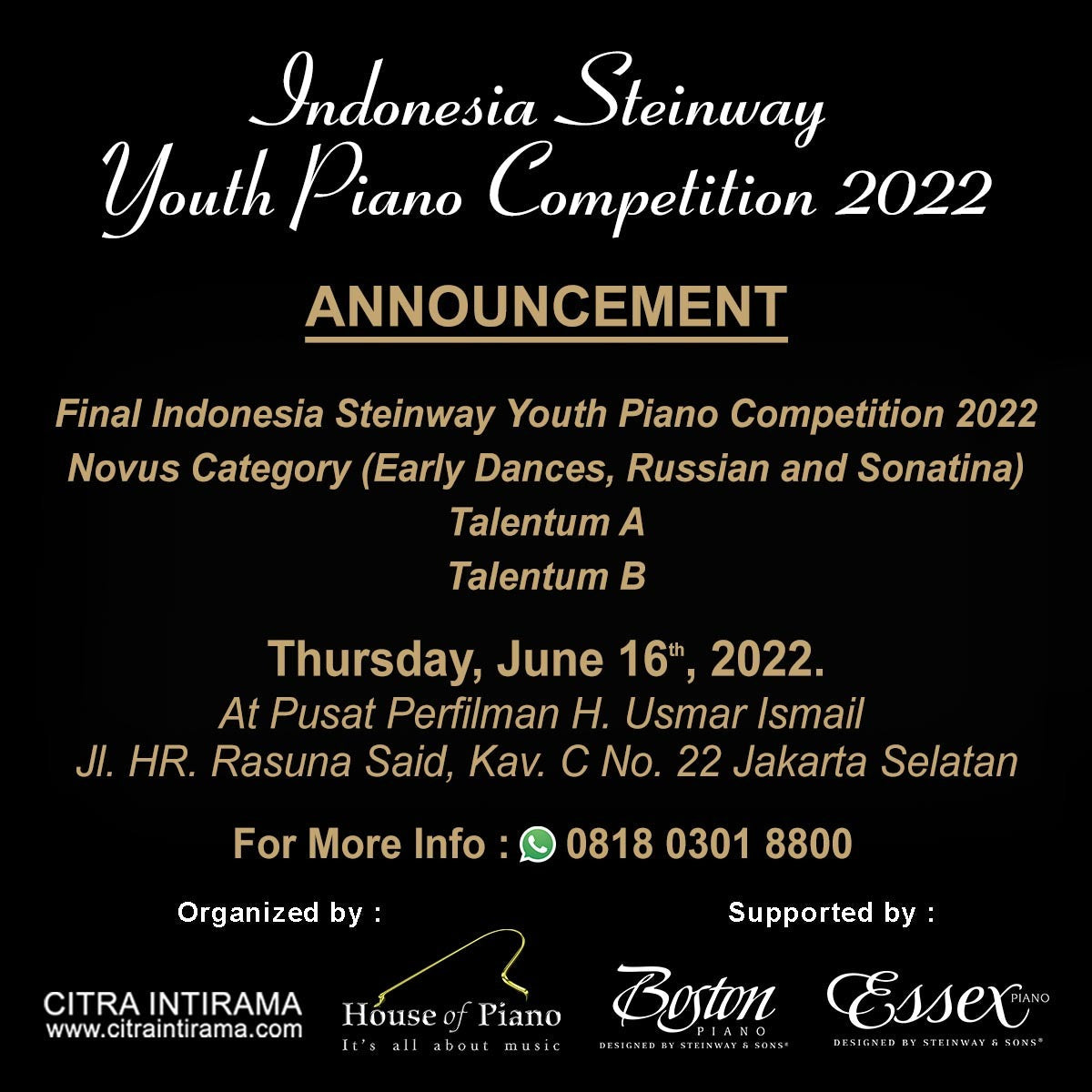 Final ISYPC 2022 for the Novus category (Early Dances, Russian and Sonatina), Talentum A, and Talentum B