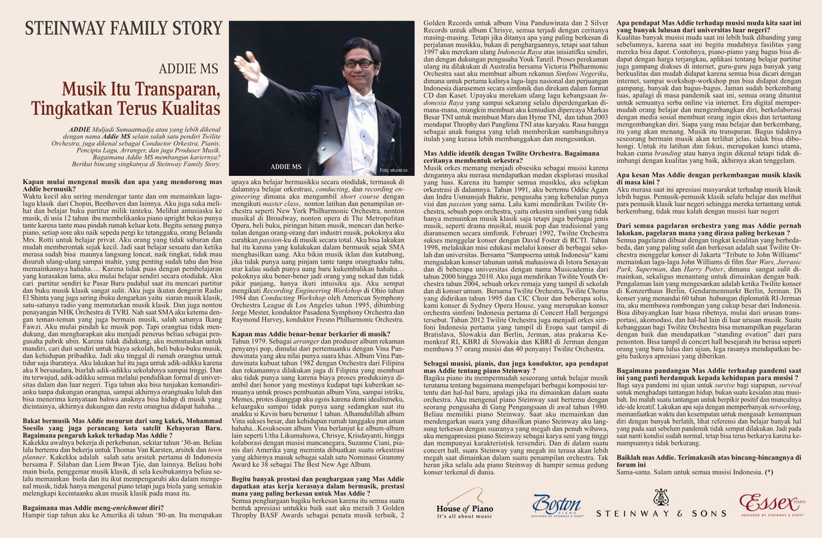 Steinway Family Story "Musik Itu Transparan, Tingkatkan Terus Kualitas"