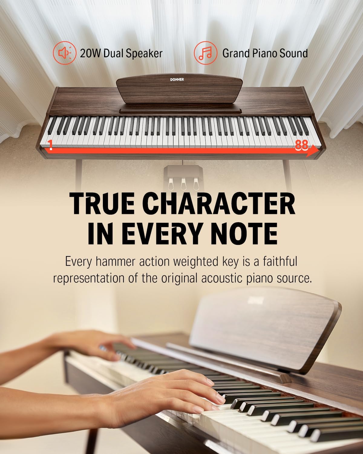 Donner DDP-80 Wooden 88-Keys Weighted - Walnut